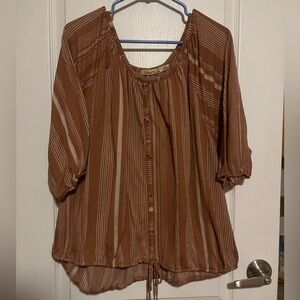 Lucky Brand Brown Buttoned Relaxed Blouse